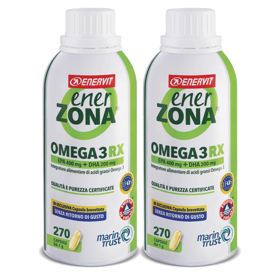 Enervit Enerzona Omega 3 RX 540 Capsule da 1g Senza Ritorno di Gusto, Integratore Omega 3 IFOS, Acidi Grassi per Cuore, Vista e Cervello, Olio di Pesce Omega 3 1000mg Capsule, Fish Oil Senza Glutine
