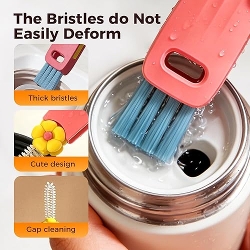 Miniatura 5 de Cepillo de limpieza de tapa de taza 3 en 1, limpiador de botellas de aislamiento multifuncional, cepillo de limpieza portátil de tapa de taza