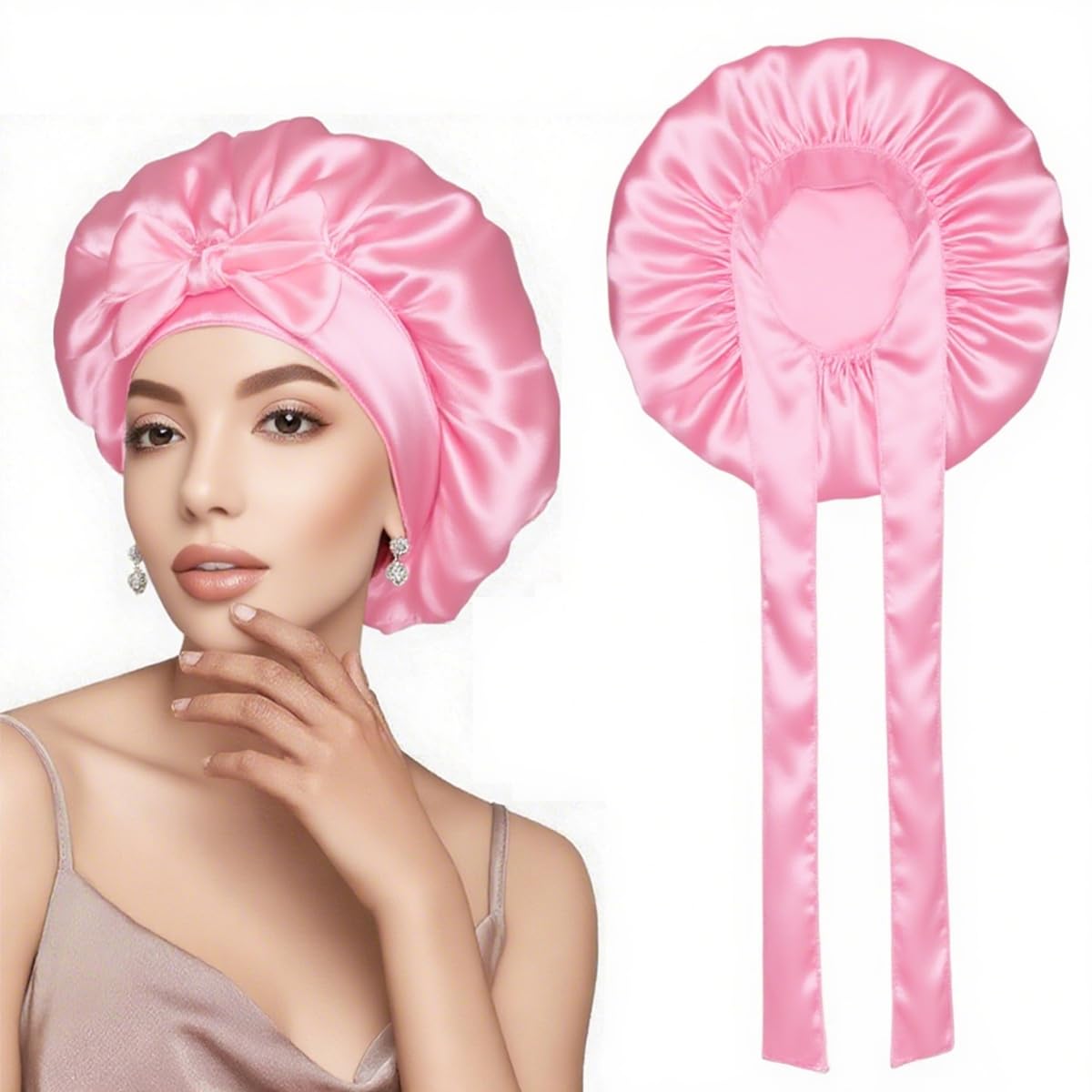 Garegce Silk Bonnet for Sleeping Adjustable Satin Sleep Cap with Elastic Band