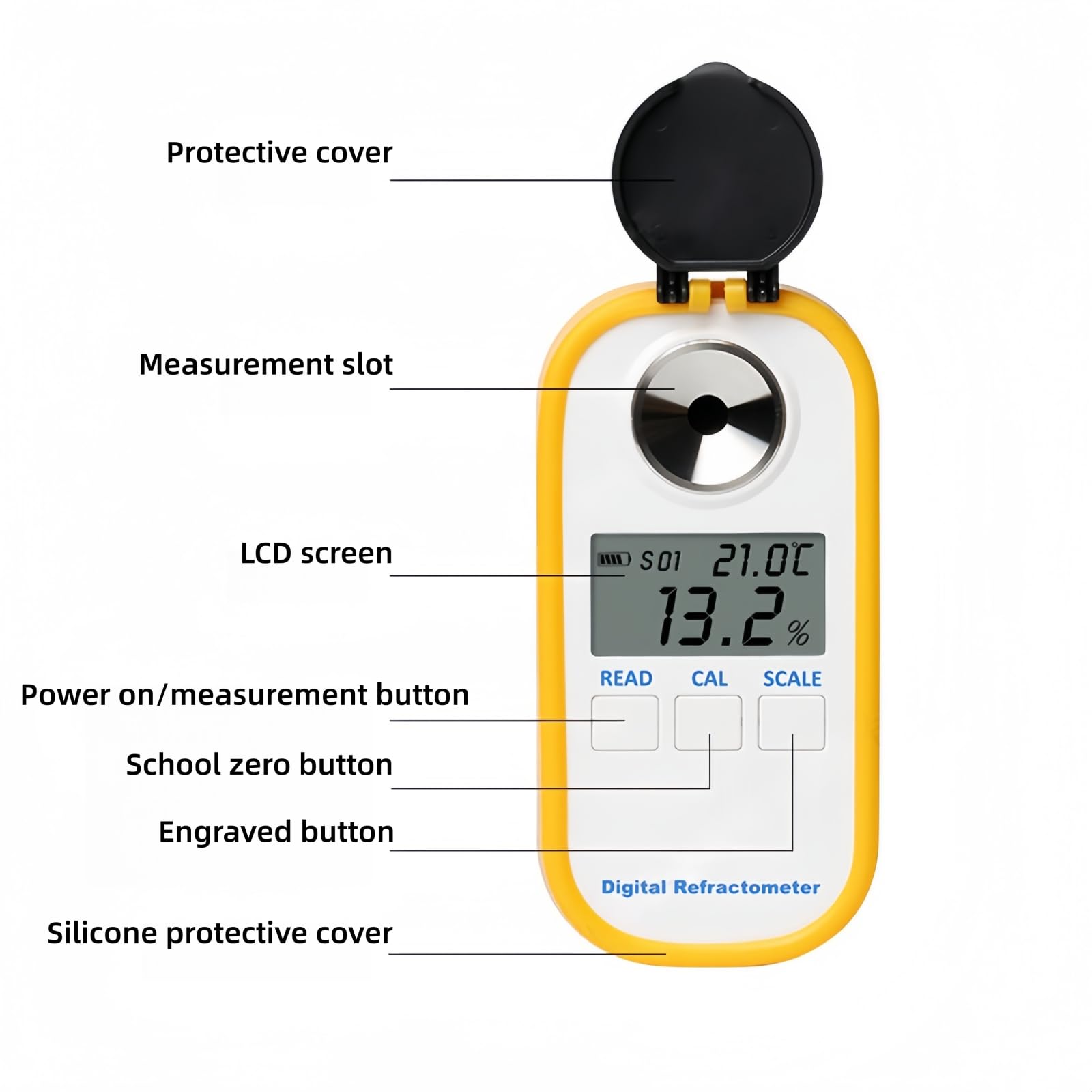 Refractómetro Digital Led Portátil, Medidor De Concentración De Colostro De Vaca Láctea De Rango 0-50%, Probador De Contenido De Azúcar De Resolución De ±0,2% Para La Detección De Colostro De Vaca