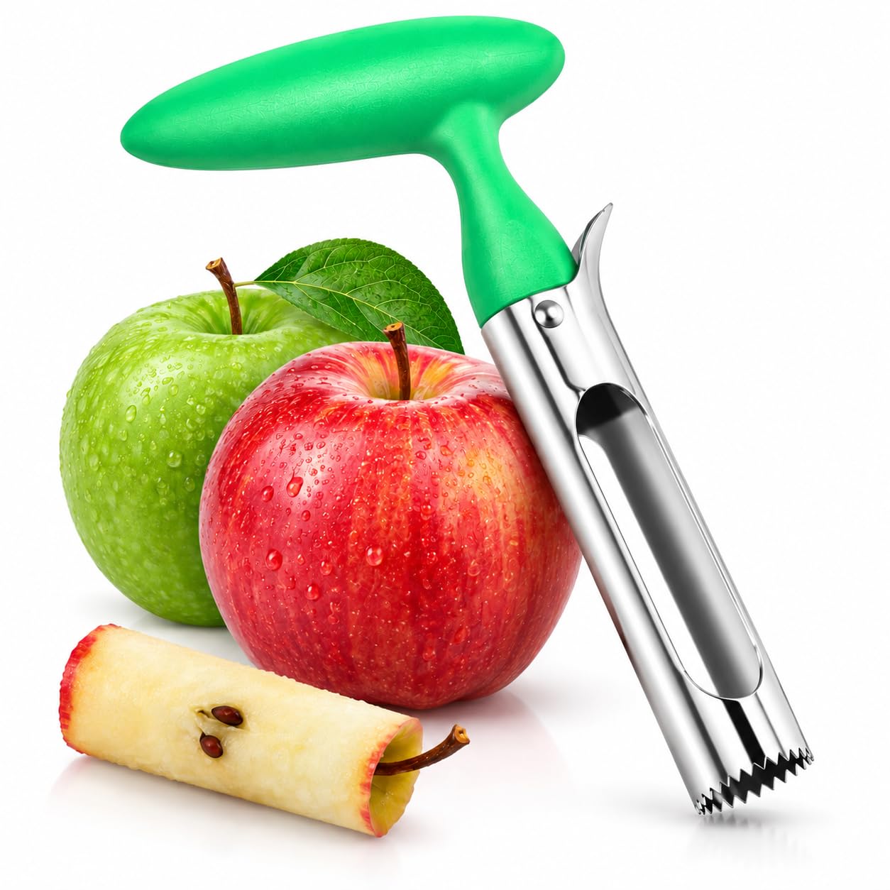 Apfelentkerner,Apfelausstecher Edelstahl,Kerngehäuse Ausstecher Apfel Corer Apfelstecher Apfelausstecher mit Abs-Griff,Kitchen Entkerner Apfe Schneider Obstentkerner für Apfelkernausstecher (Grün) Küche, Haushalt & Wohnen