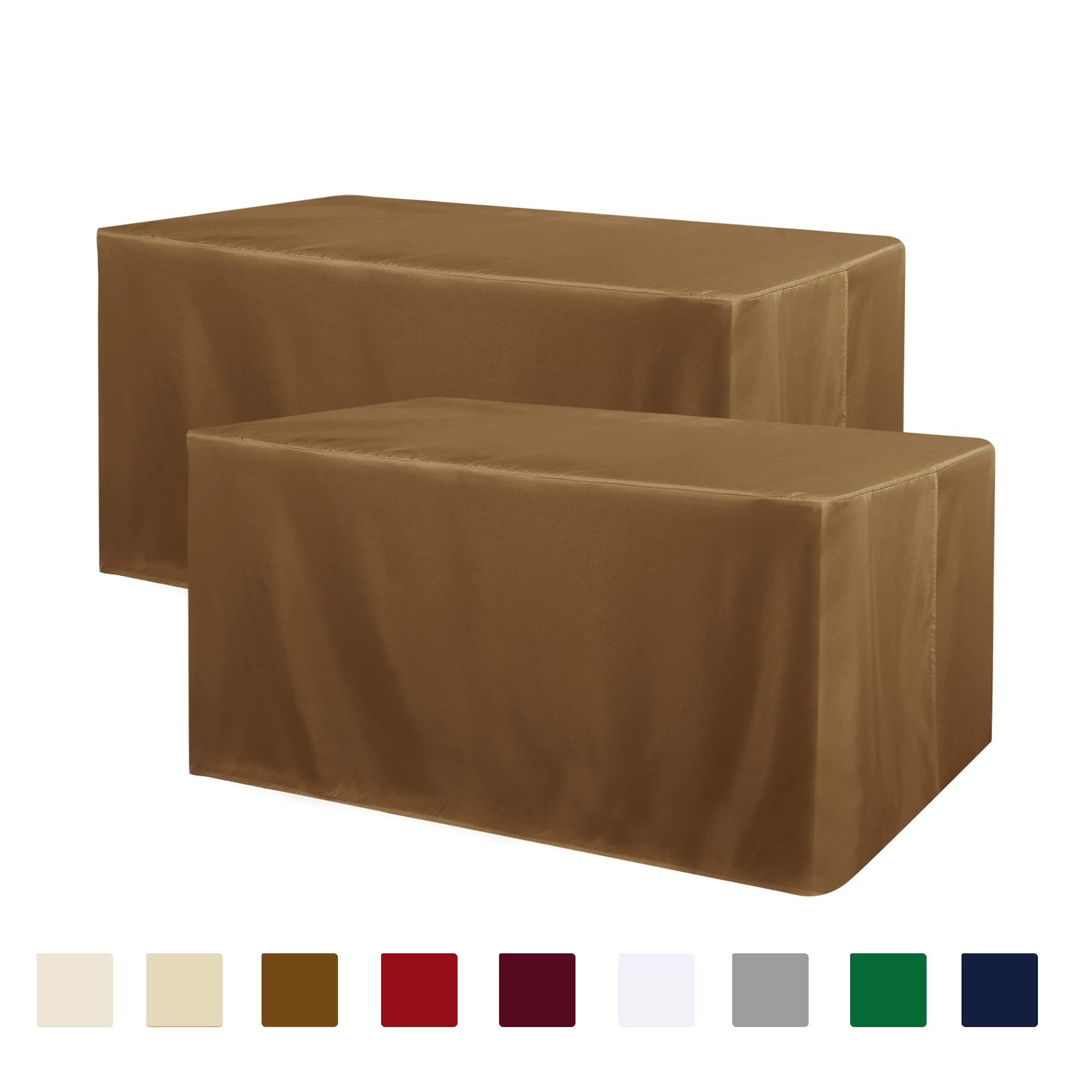 Obstal 2 Pack 6ft Tablecloths for Rectangle Tables - Water Resistant Washable Fabric Polyester Rectangle Table Cover Protector for Wedding, Banquet and Trade Shows, 72L x 30W x 30H Inches, Coffee