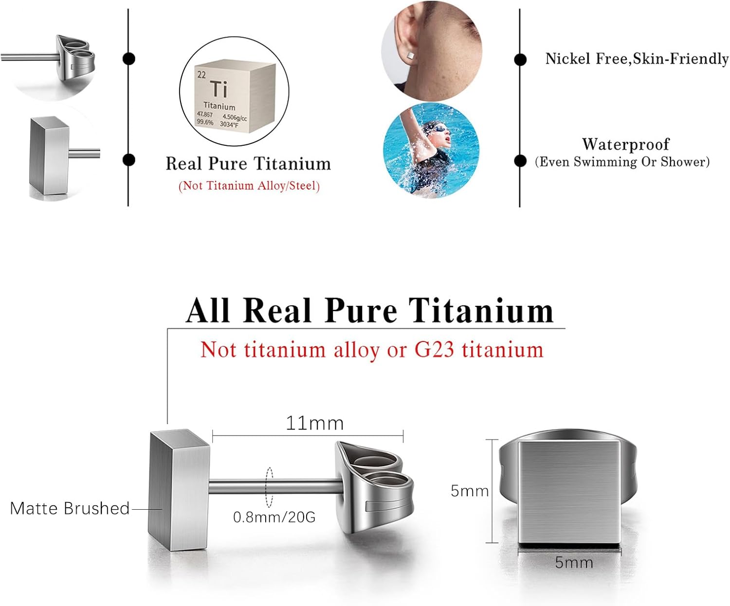 TGNEL Pure Titanium Earrings Studs Nickel-Free Hypoallergenic Earrings for Sensitive Ears, Dainty Hexagon/Triangle/Square/Rectangle Geometric Stud Earrings for Women Men - Image 5