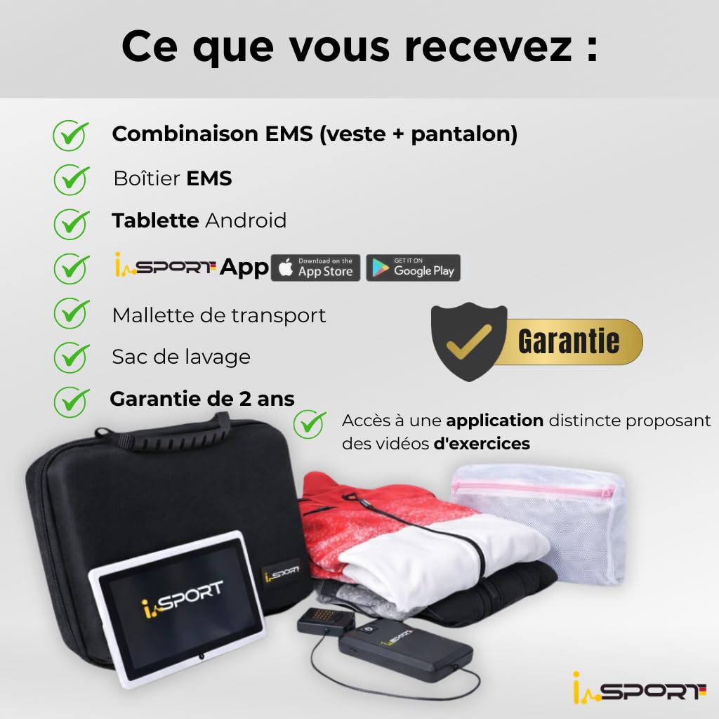 Its-Me Système EMS Complet Premium pour la Maison avec 32 électrodes sèches, Tablette, Application, 5 programmes + Mode VIP