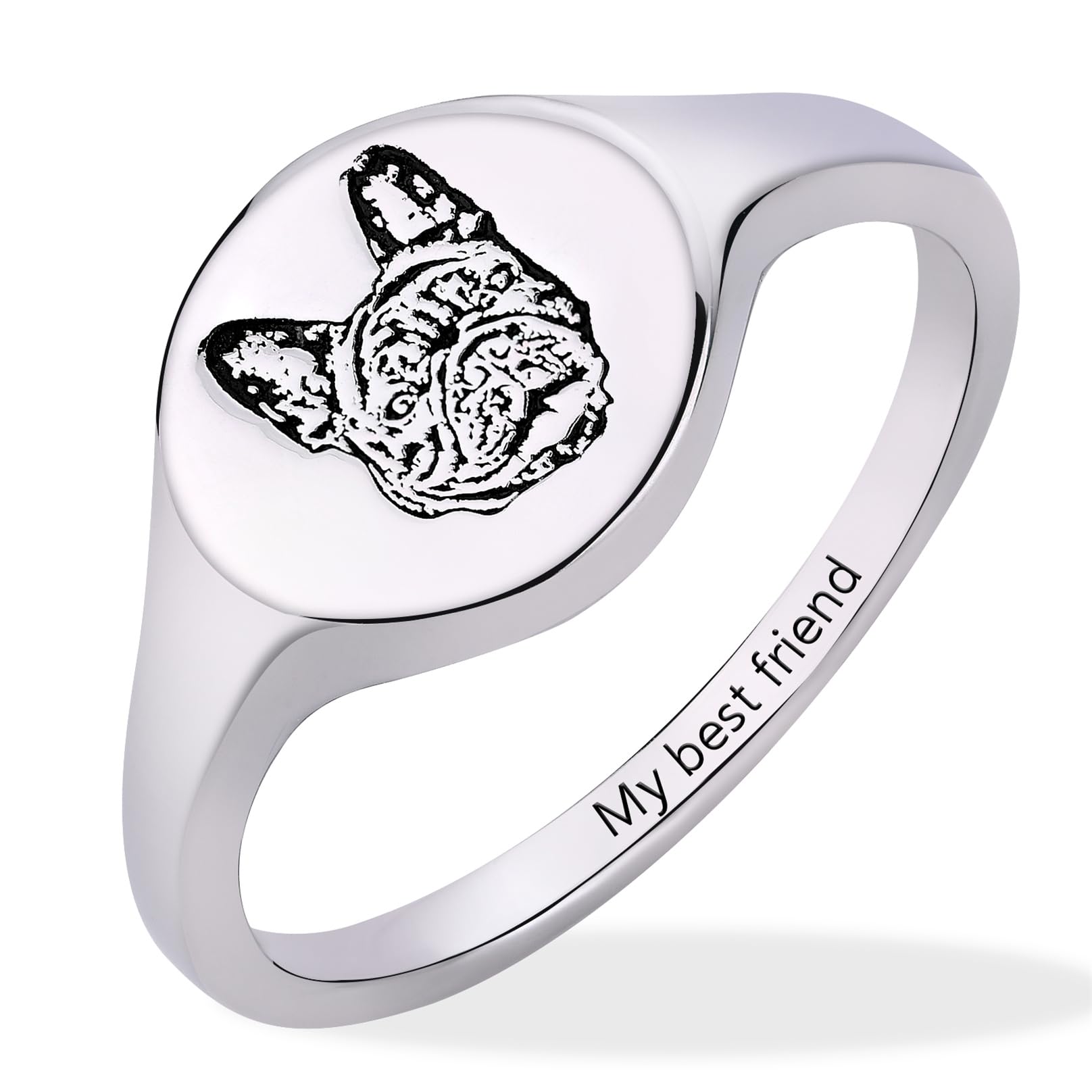 QWBV NELO Custom Ring With Sketch Photo Paw, Personalized Dog Rings for Women, Pet Portrait Memorial Ring for Lovers, Lovely Gift for Her, Stainless Steel Band