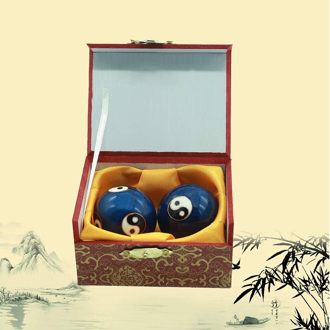 Buy 2 get 3 BRABUD 1.4'' Cloisonne Health Hand Balls Carved Tai Chi Pattern Exercise Stress Balls Craft Collection BS143 (S, Blue)