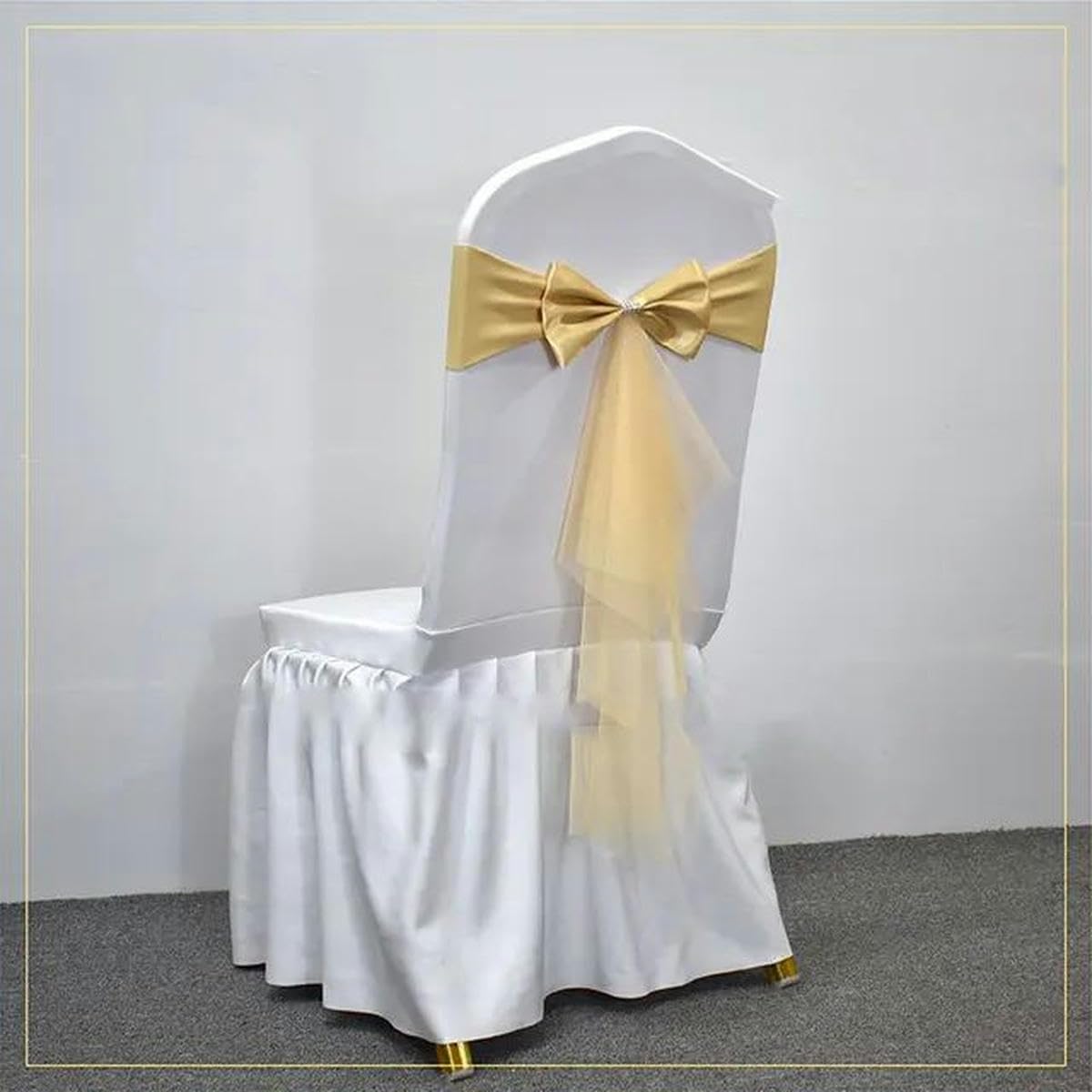 Tbddsd Single Bow Champagne Chair Covers With Bows, 10-50Pcs Spandex Chair Sashes With Sash Wedding Gauze Stretch Bows For Banquet Party Event Decoration Supplies-Single Bow