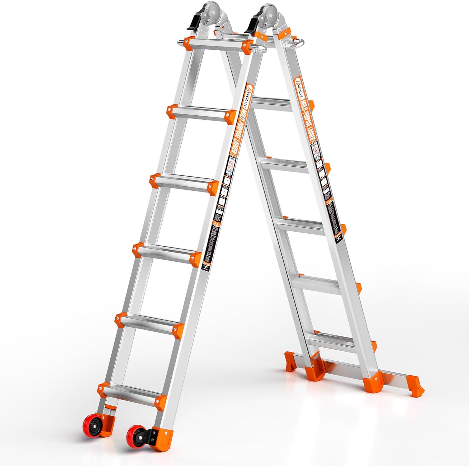 Telescoping A-Frame Ladder with Wheels & Stabilizer Bar - 20FT Folding Extension Ladder, 330lb Security Load Multi Position Ladders for Stairs Home Indoor Outdoor Roof