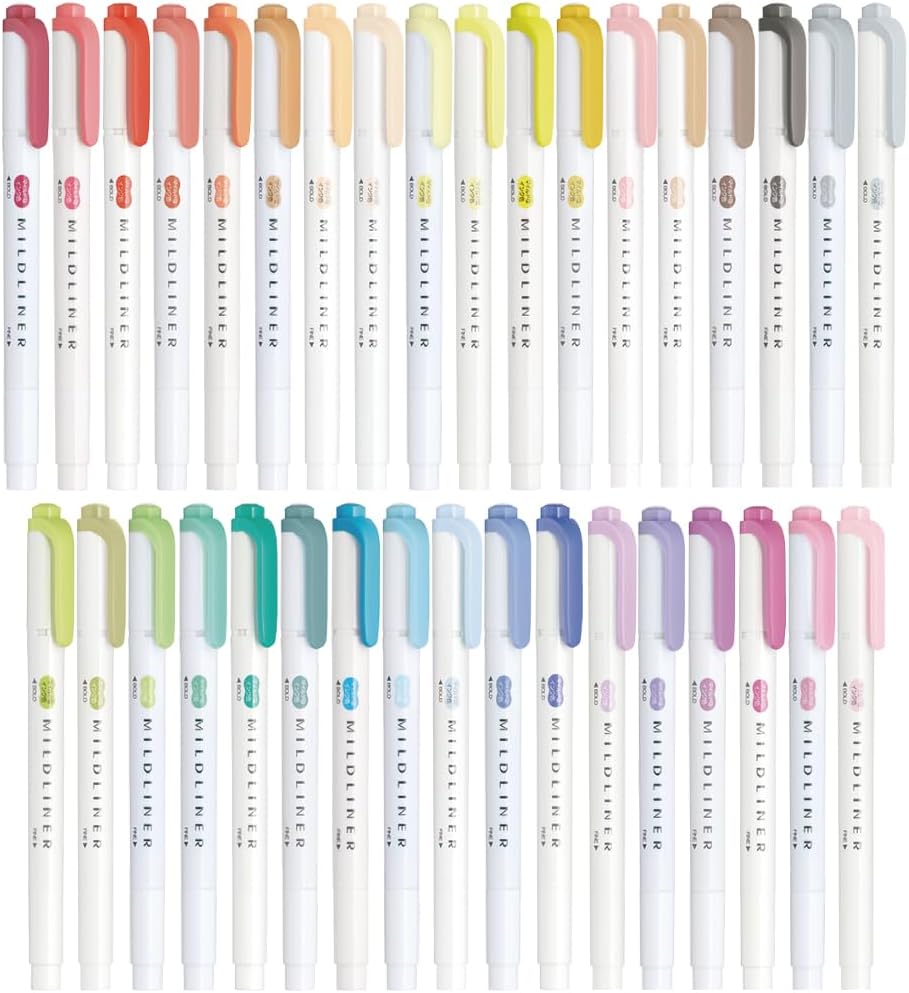 Zebra WKT7ALL35AZ Highlighter, Mildliner, 35 Colors Highlighters