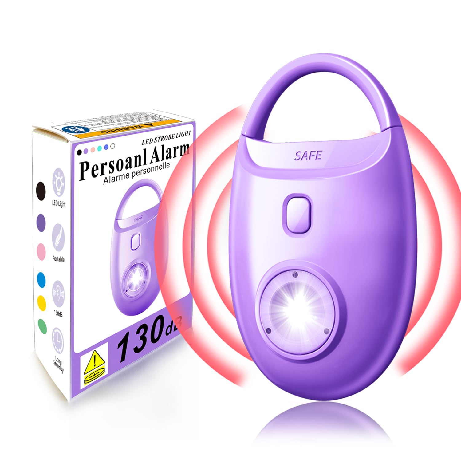 Personal Safety Alarm for Women – 130dB Loud Emergency Siren, Self Defense Keychain with LED Strobe Light, Safe Sound for Children, Girls, Students