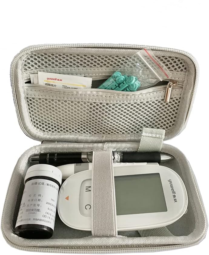 Hard Shell Diabetic Supplies Bag Carrying Case Organizer For Diabetes Testing Kit, Blood Glucose Monitor Kit with Meter, Blood Sugar Test Strips, Lancets, Lancing Device, Alcohol Wipe (A-Black, Small) : Health & Household