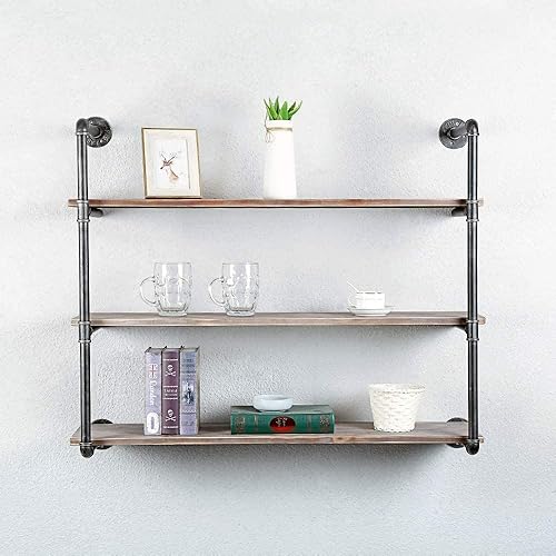 Miniatura 4 de Diwhy Estantería de tubo negro industrial para bricolaje, montaje en pared, estantería abierta, kit de soporte para proyectos de bricolaje (2 piezas