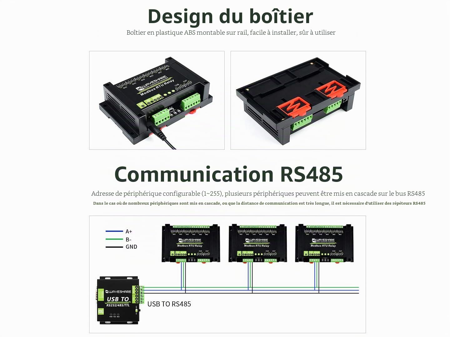 Waveshare Industrial Modbus RTU Relay Module 8-Ch Relay with RS485 Interface Multi Isolation Protection Circuits for Industrial Control Equipments