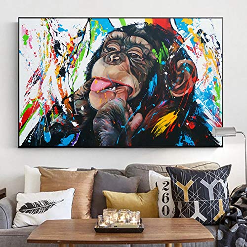 Toile murale singe pop art pour reveiller un mur blanc de salon 60x80