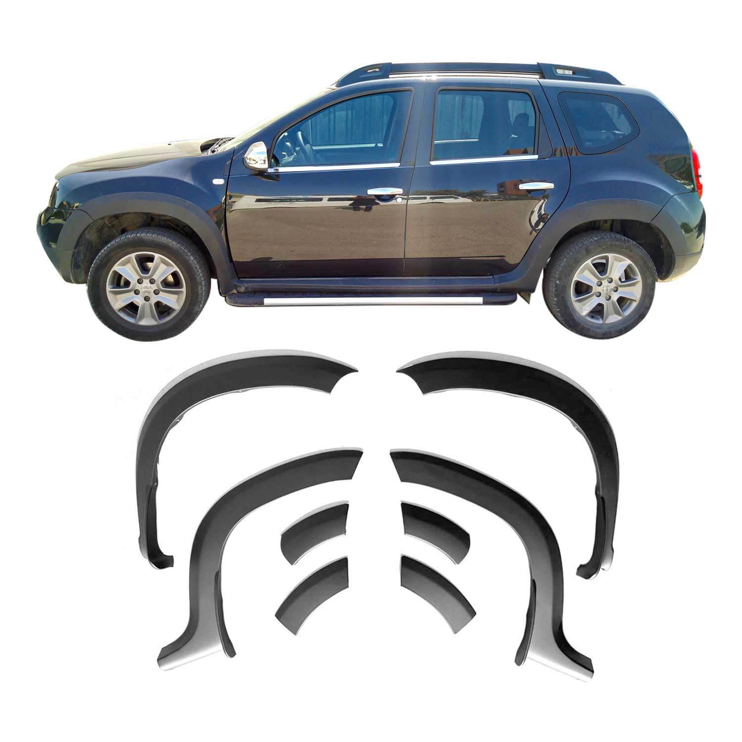 OMAC Radläufe Kotflügel Verbreiterung kompatibel mit Dacia Duster 2010-2018 ABS Schwarz 8tlg