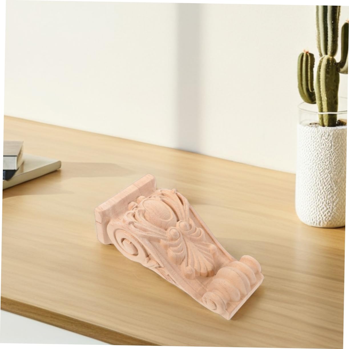 Uonlytech Elegant Wood Carved Corbel Appliques Rustic European Style Shelf Brackets for Doorways Wardrobes and Living Spaces Unpainted Solid Wood Design
