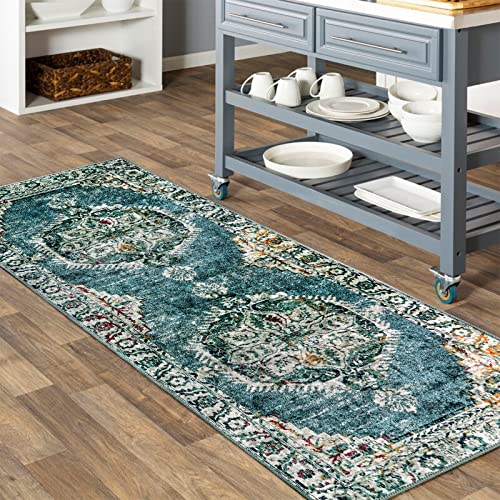 Leevan Collection Vintage Runner Rug 2'X5'Washable Oriental Hallway Runner Rugs No-Slip Persian Accent Area Rug Entryway Floor Carpet For Bedroom,Indoor Floor,Kithen,Trible Blue #TOP2