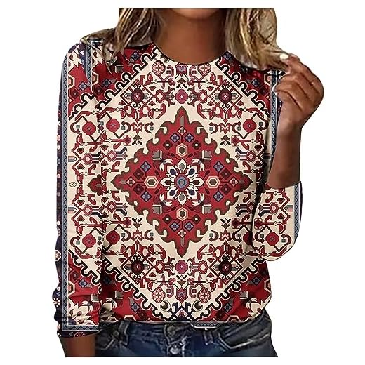 Chemisier Femme Vintage Manches Longues DéContractéE Col en Rond Haut T-Shirts Top Casual Sport Pull Grande Taille Pas Cher Tunique Blouse pour Automne Et Hiver