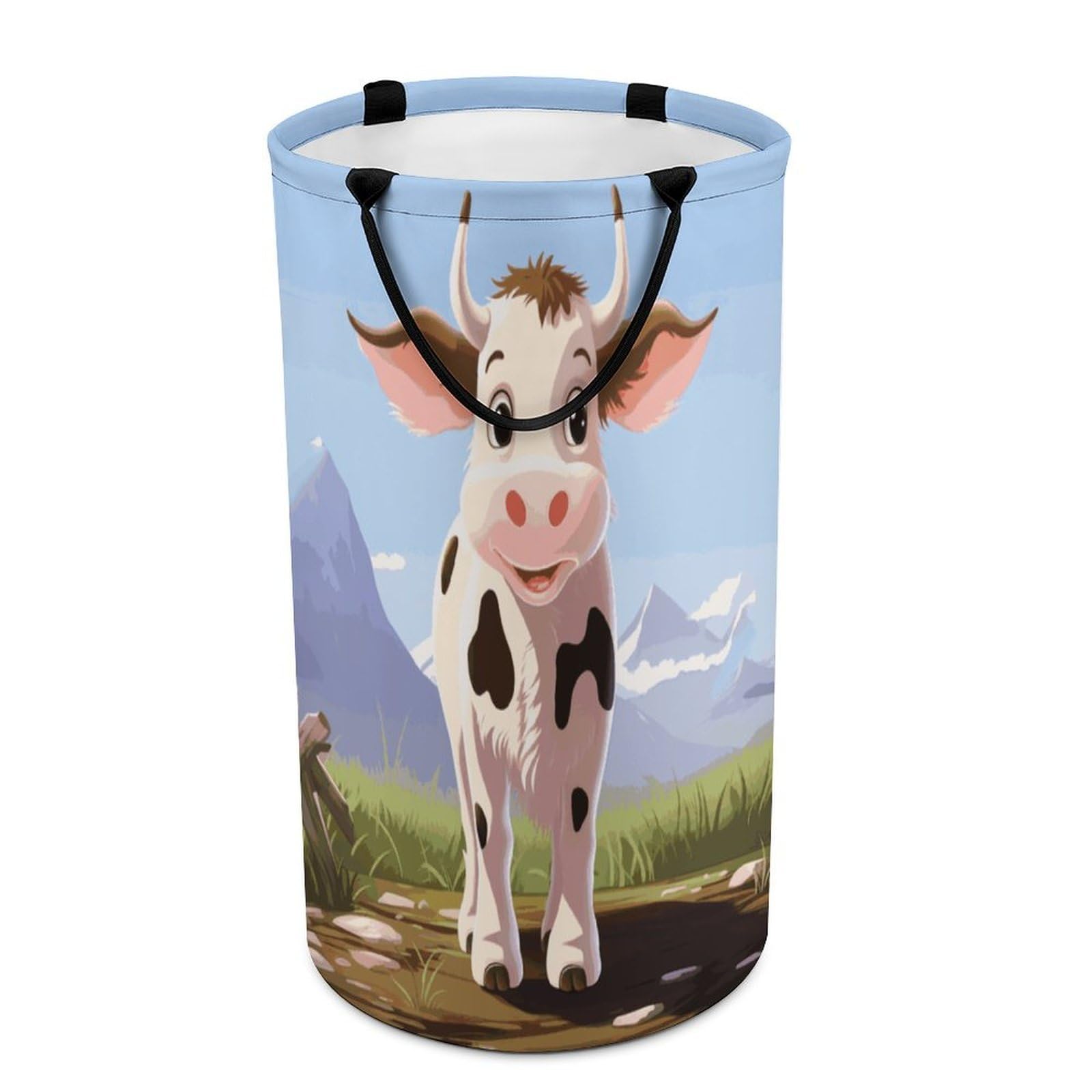 Cow Milk Laundry Basket Freestanding Laundry Hamper with Handles Waterproof Dirty Clothes Hamper Collapsible Washing Bin Aesthetic Clothes Basket for Bathroom Bedroom Dorm