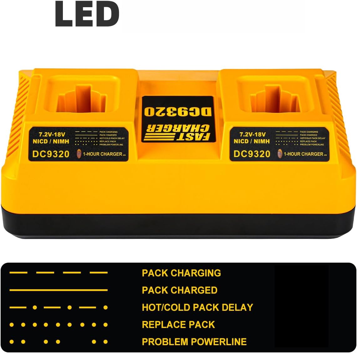 DC9310 DC9320 Dual Port Charger for Dewalt 18V 14.4V 7.2V XRP Batteries for NI-CD NI-MH Battery DC9096 DC9098 DC9099 DE9057 DW9096 DW9094 DW9072 for Battery Charger