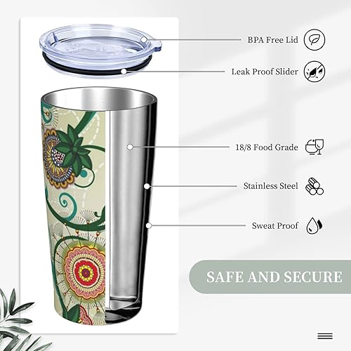 Miniatura 6 de Evealyn Vaso de acero inoxidable de 20 onzas con estampado floral vintage con tapa y pajita, taza de café reutilizable de viaje para bebidas frías y