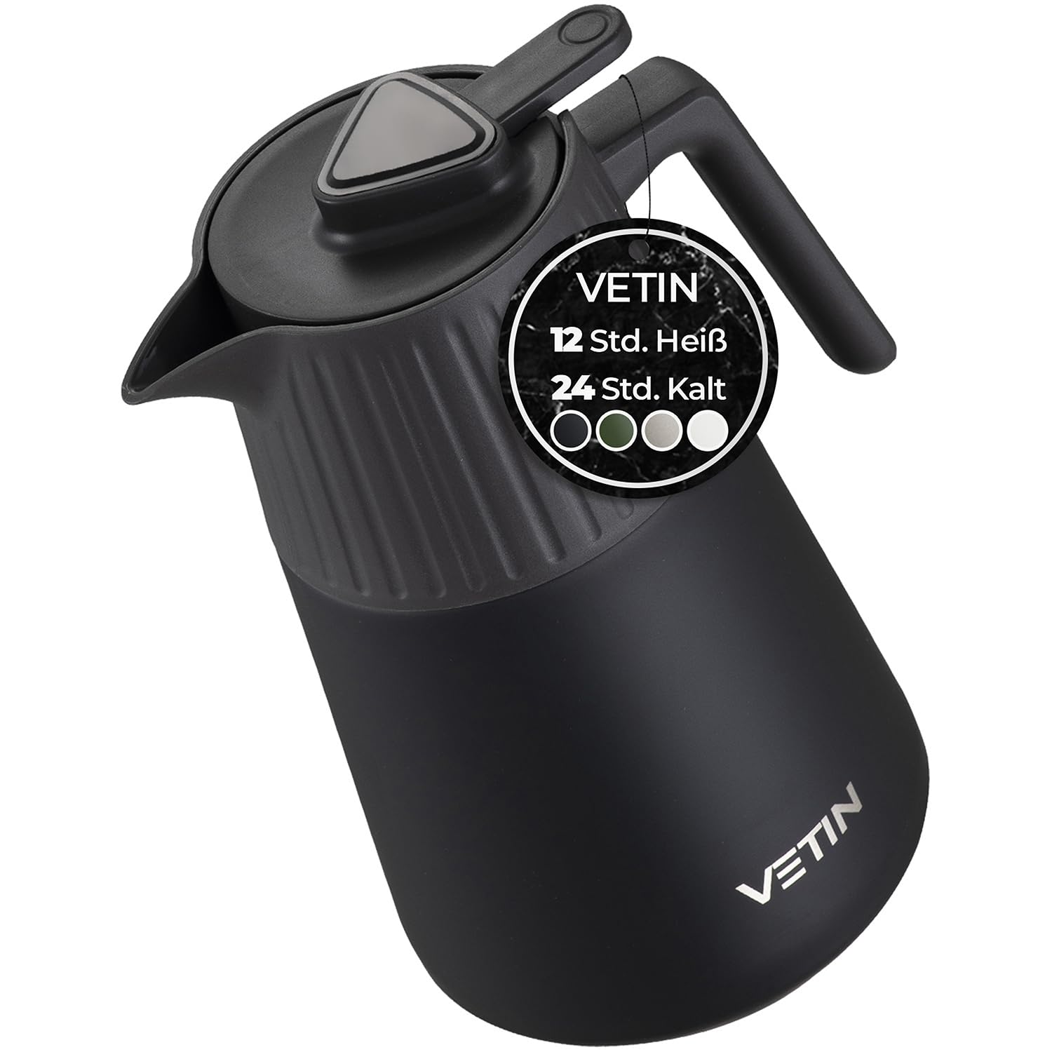 VETIN Thermoskanne 1,5L aus 316 Edelstahl, Kaffeekanne Thermo | Auslaufsicher, 12 h Heiß & 24 h Kalt, für Tee, Kaffee und Kalte Getränke