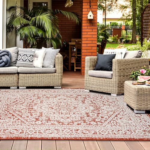 homeart Outdoor Rug - Easy-Clean, Durable, Stain-Resistant, Weather & UV Resistant Indoor & Outdoor Rugs for Porch, Deck, Balcony, Garden, Picnic and Patio | Medallion Terra, Cream - 160x230cm