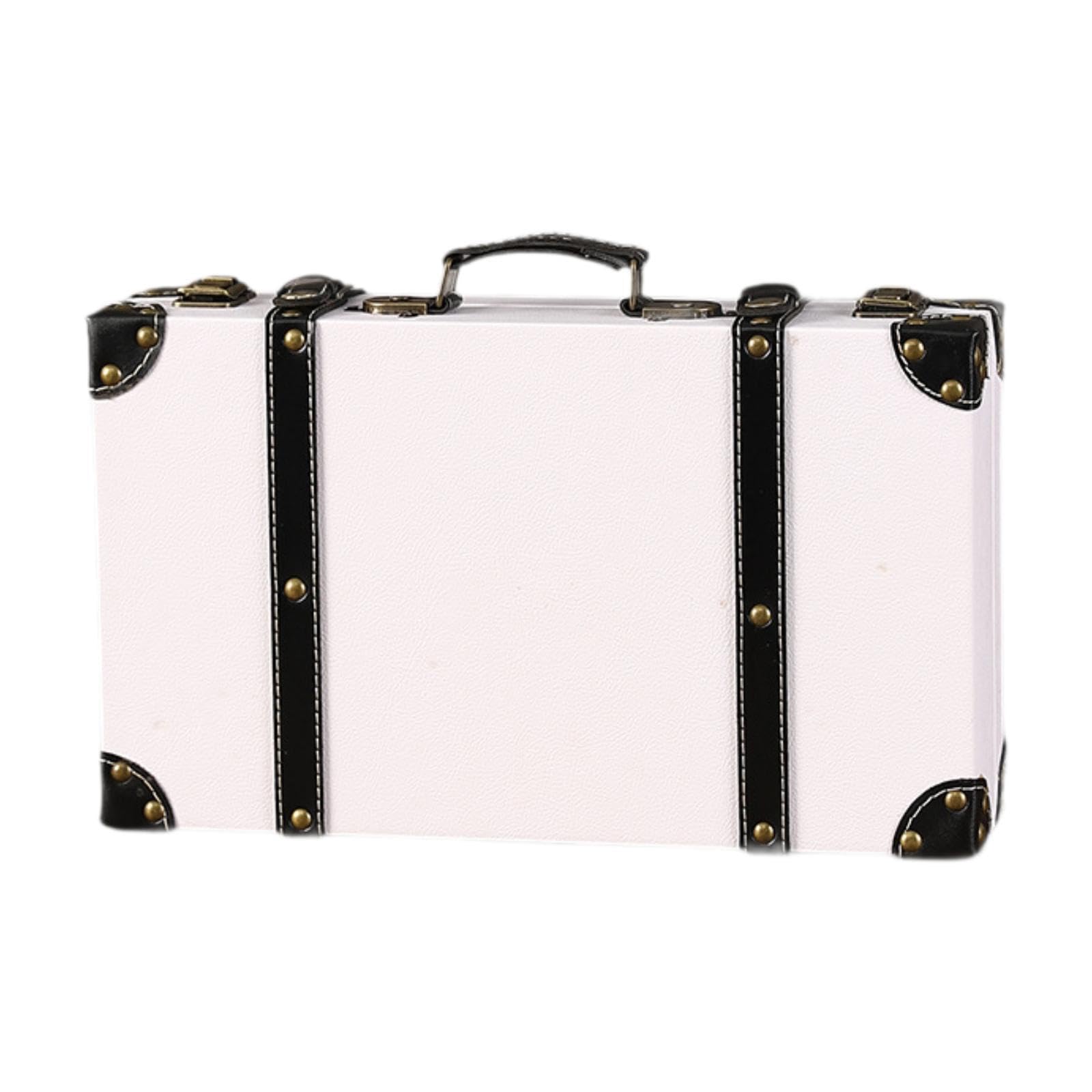 Valigia antica decorativa, scatola portaoggetti portatile, collezione antica, valigia per decorazioni per feste di compleanno, Bianco