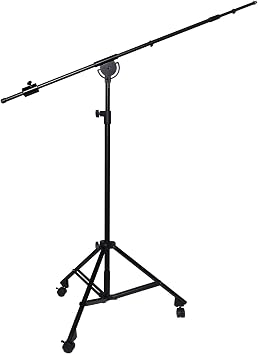 LyxPro Professional Microphone Stand Heavy Duty 90 Studio Overhead Boom Stand with Rolling Caster Wheels, 87 Extra Long Telescoping Arm Mount, Foldable Tripod Legs & Adjustable Counterweight