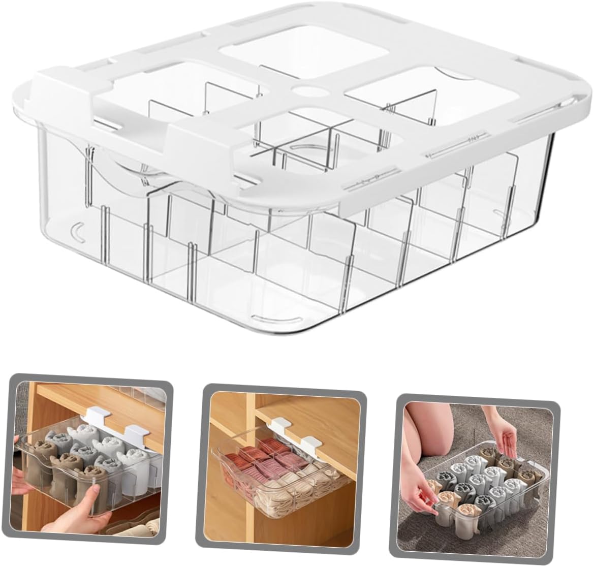 Cabilock Compartment Transparent Drawer Organizer Box for Socks and Underwear Pasted Installation Closet Storage Container with Removable Shelves Practical Cabinet Organizer for Neat Home