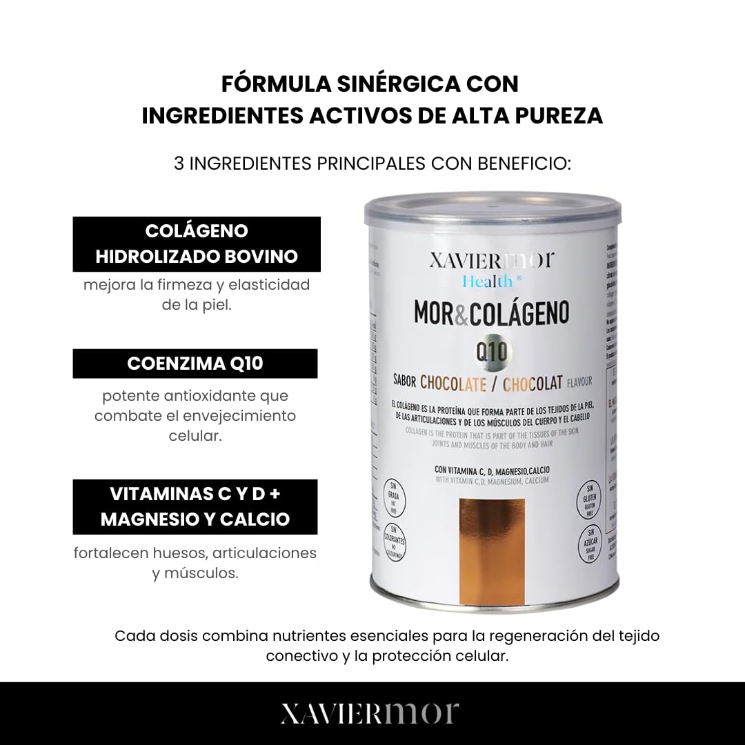 Colágeno + Q10 Chocolate 300 g – Suplemento con Colágeno Hidrolizado, Coenzima Q10, Magnesio, Calcio, Vitaminas C & D – Apoyo para Piel, Articulaciones y Energía Celular