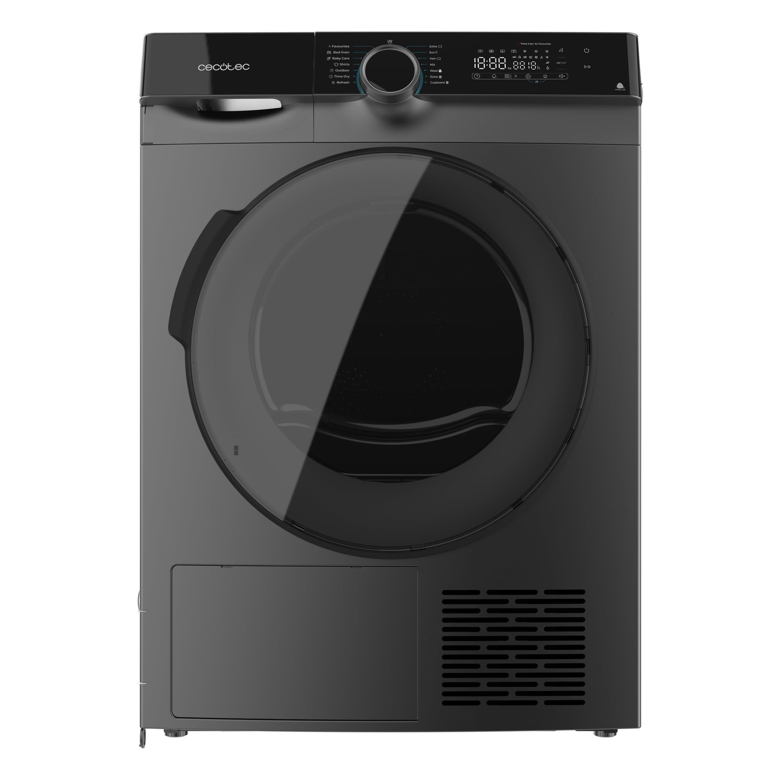 Cecotec Bolero Dresscode Dry 10505 Inverter Steel Trockner mit Wärmepumpe, 10 kg, Klasse A+++, 14 Programme, Funktionen wie UV Care, einfaches Bügeln, Woolmark-Zertifizierung, Edelstahl