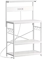 Vista 18 de SUPERJARE Estante de panadero de cocina con toma de corriente, mesa de bar de café de 4 niveles, soporte de microondas de cocina con 6 ganchos
