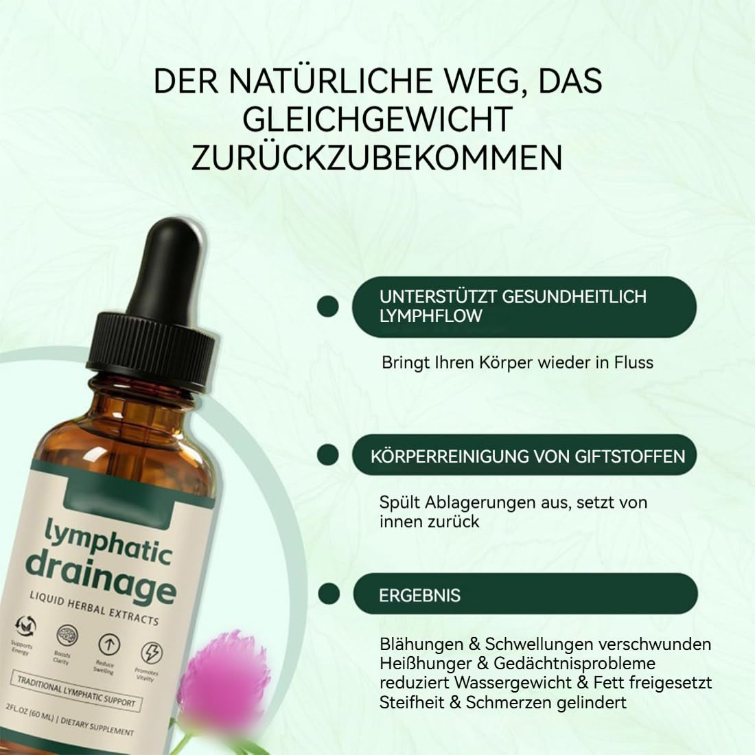 Lymphdrainage Detox Tropfen – Natürliche Unterstützung gegen Wassereinlagerungen im Gesicht, Bauch & Beine | Aloe Vera Flüssigkeit | Sanfte Entwässerung ohne Harndrang 3 stück
