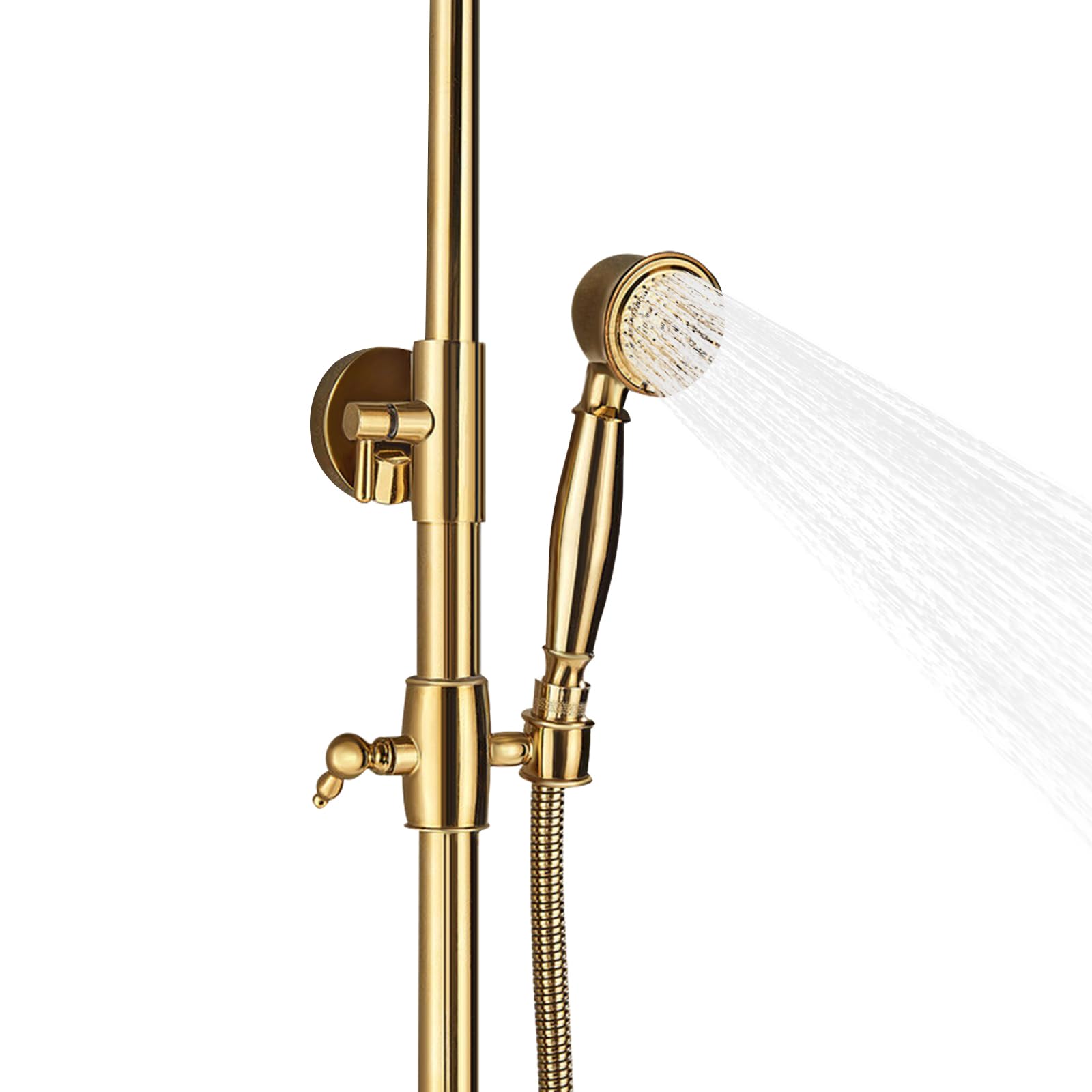 Duschsystem, 20cm Duschzubehör Duschset Handbrause aus Edelstahl Kopfbrause Wandmontage höhenverstellbar Badarmatur golden