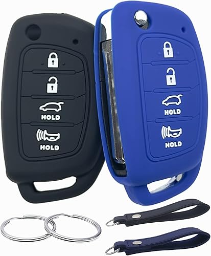 Funda de goma de silicona para llavero compatible con Hyundai Santa Fe Sport Sonata Tucson 2013-2019 (adecuada para botones conabatibleplegable)