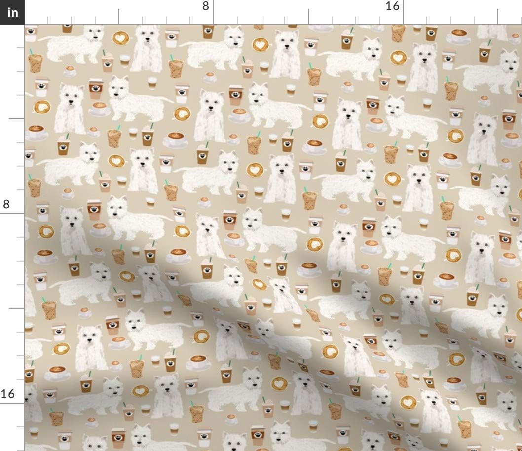 Spoonflower Fabric - Westies Coffee Cute West Highland Terrier Dog Coffees Westie Dogs Printed on Petal Signature Cotton Fabric by The Yard - Sewing Quilting Apparel Crafts Decor