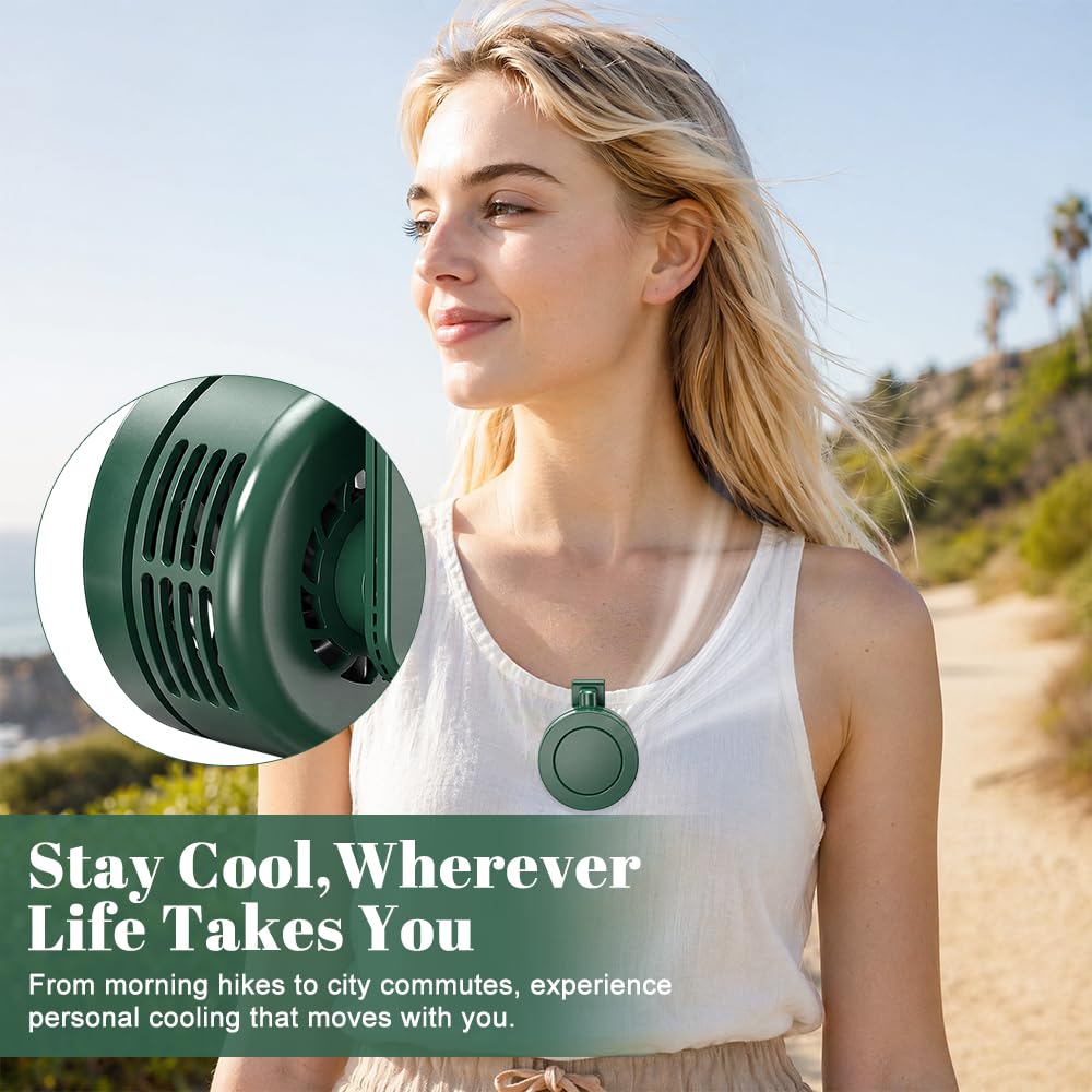 XEERUN Portable Silent Mini Bladeless Fan, Clip On Waist & Neck Fan, 3 Speeds, 360 ° Rotation Electric Fan, Rechargeable - Image 3