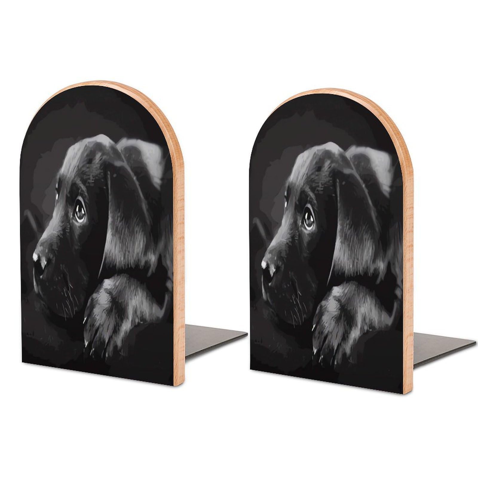 Black Labrador Puppy Bookends for Shelves Non Skid Book Stoppers Universal Economy Bookend Heavy Duty Wood Book End Decorative Book Shelf Holder for Home Office Desk 1 Pair