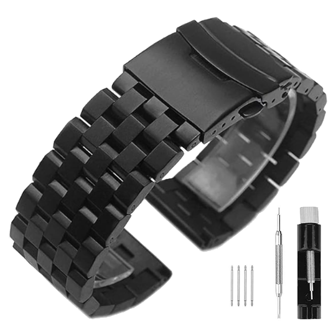 Brushed Metal Watch Bands for Men Women Solid Stainless Steel Watch Band 18/20/22/24/26mm Watch Bracelet Strap Deployment Double Lock Deployment Buckle Black Silver Blue