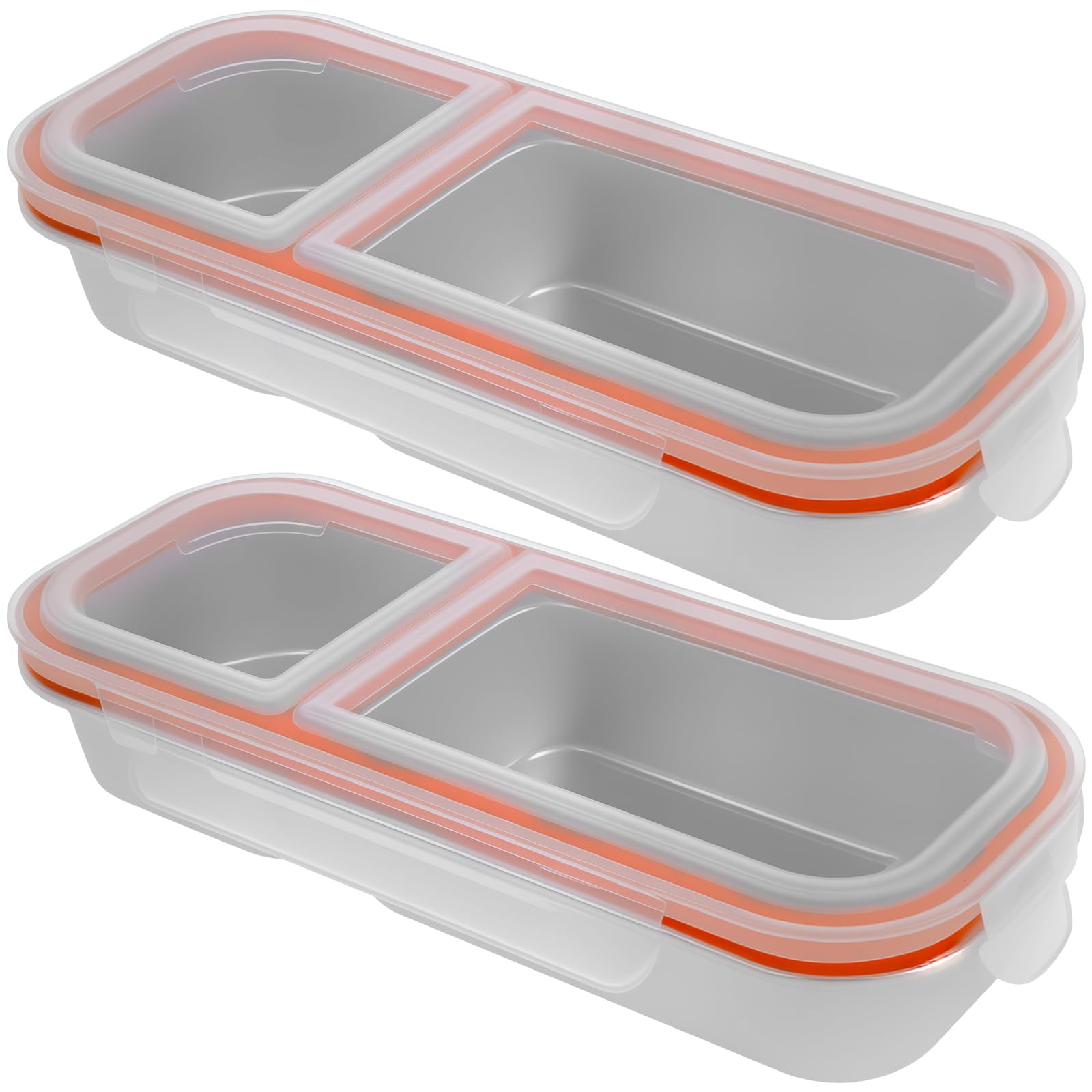 Zhjiutak 2 Cells 2Pcs Snack Box With Compartments, Stainless Steel Divided Snack Container With Lid,Leak Proof Lunchbox Reusable Food Storage Container For School,Divided Meal Prep Containers(2 Cells)