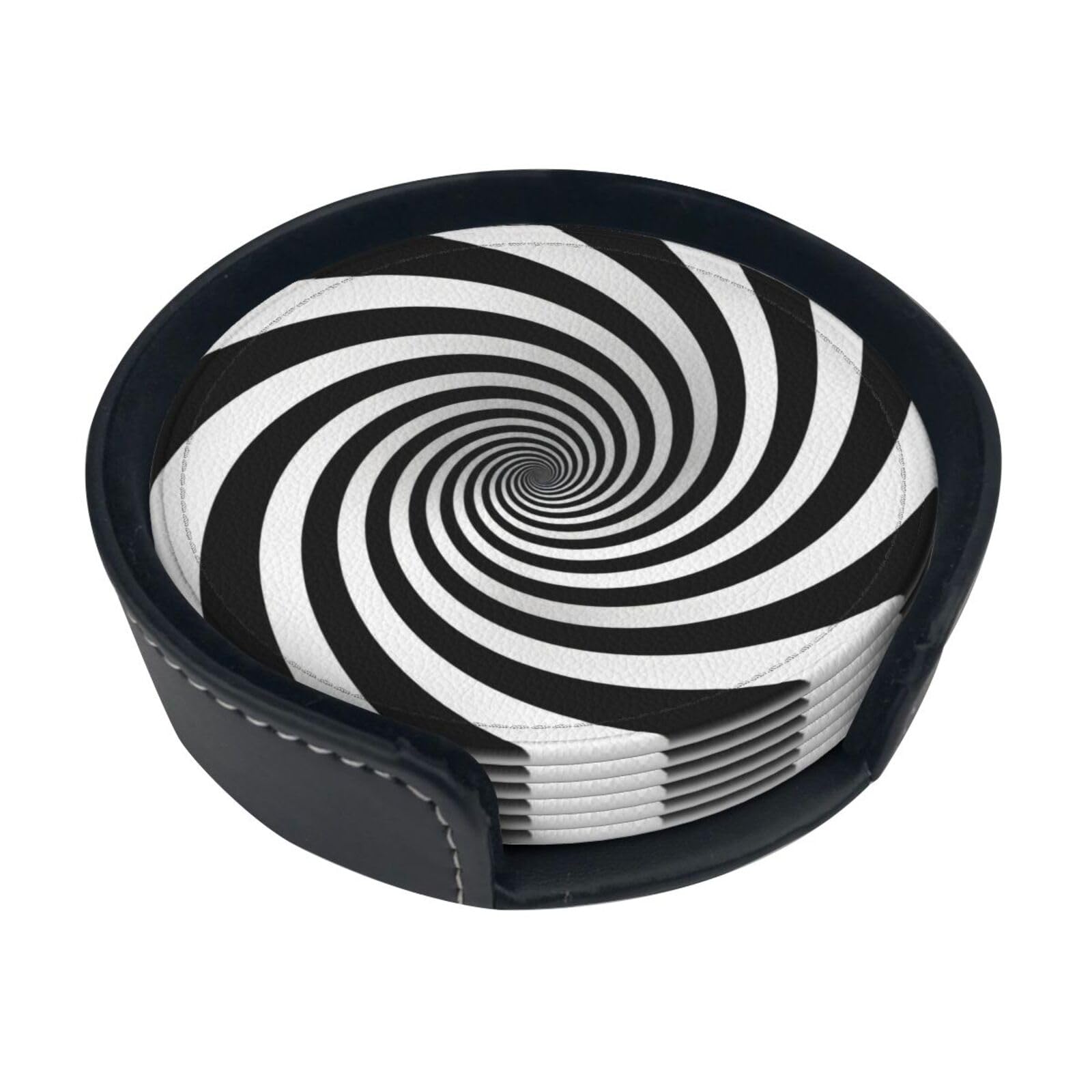 Cntdbu White Infinite Spiral Leather Coasters Set Of 6-Pu Leather Drink Mats For Table, Heat Resistant Round Coasters With Holder