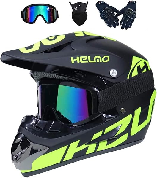 UIGJIOG Casque Moto Enfant, Casque de Cross pour Enfant, avec Goggle/Gants/Masque, D. O. T Standard, pour BMX MTB Quad Enduro ATV Scooter - 1