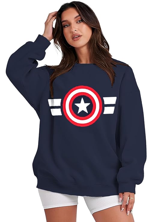 LEOTUDE Womens Loose Fit Full Sleeve with Drop Shoulder Round Neck Sweatshirt (Color Navy) at Rs. 349