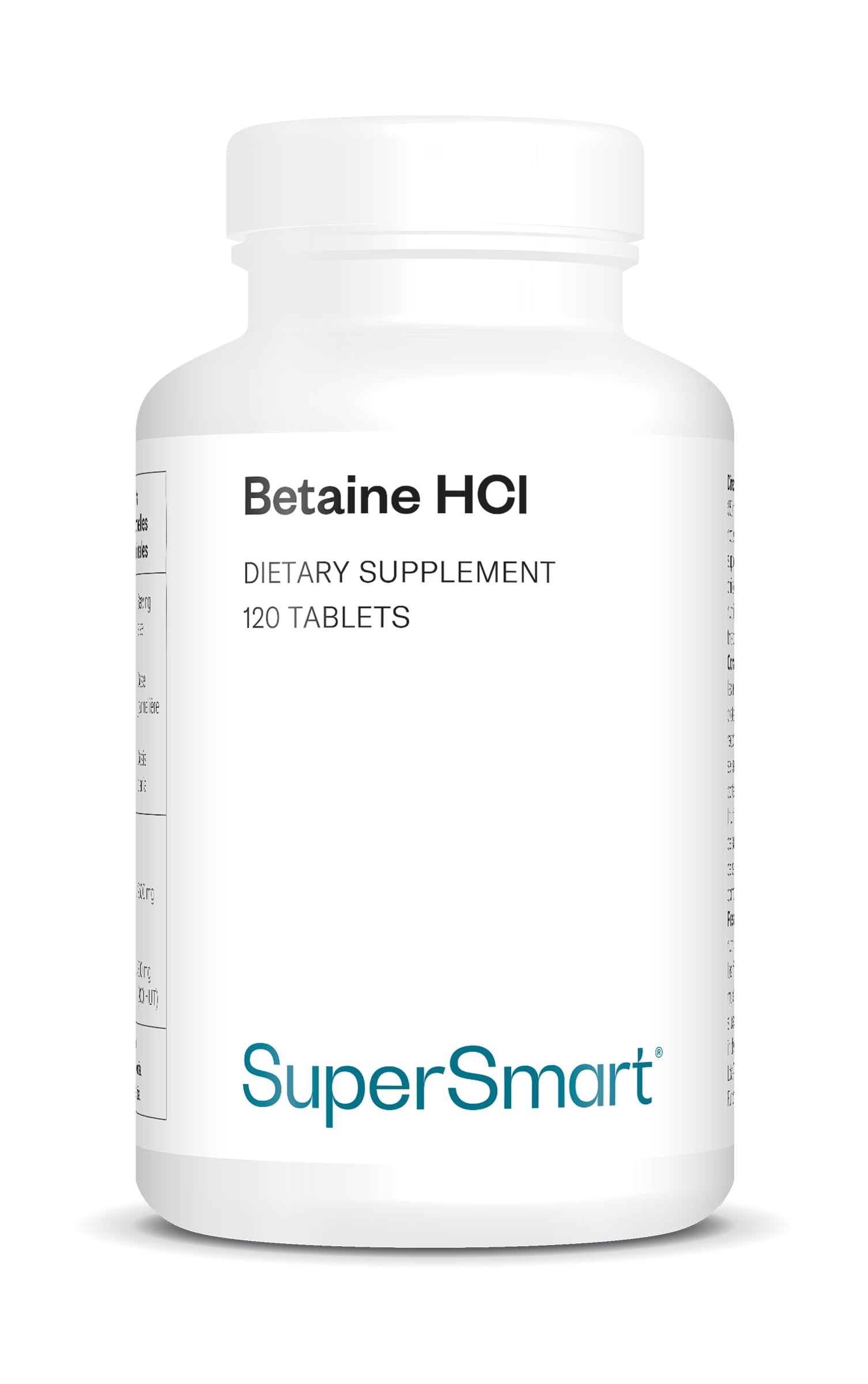 Betaine HCI - Aide à la Digestion, à l’Absorption des Nutriments, à la Détoxication et à la Baisse d’Acidité Gastrique - Acidifiant Gastrique Naturel - Vegan - SuperSmart