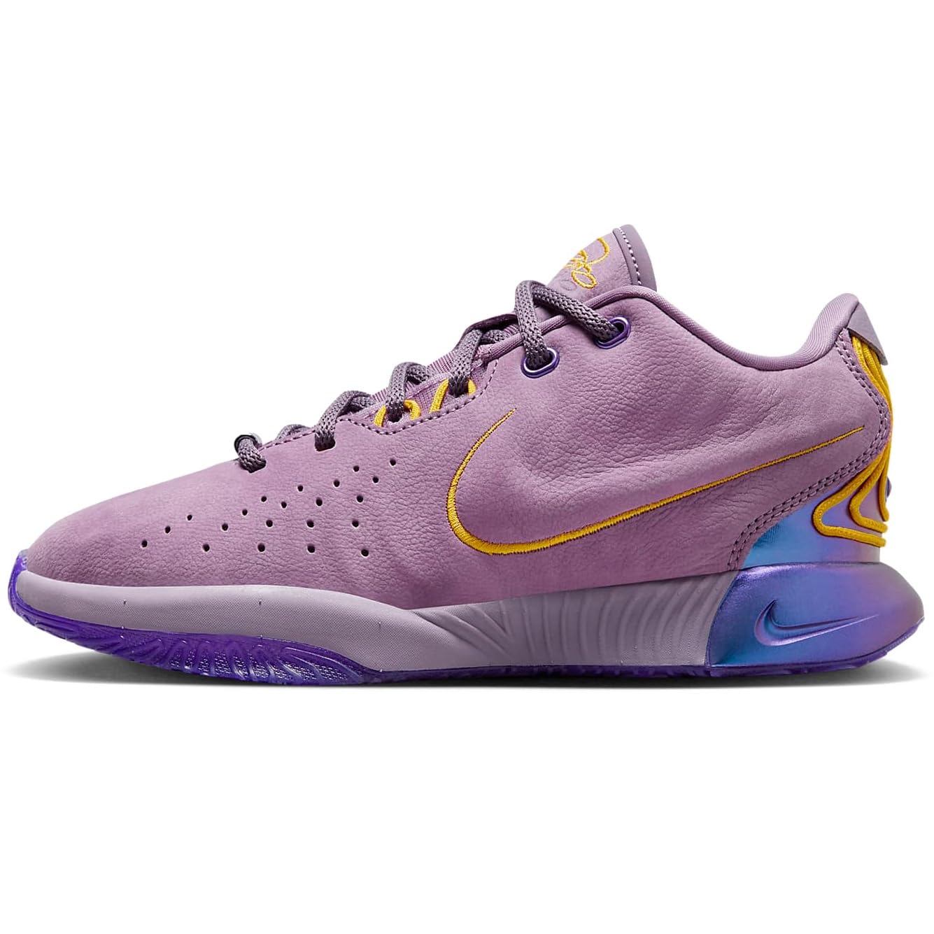 NIKE Lebron XXI Freshwater Big Kids' Basketball Shoes (FZ7189-500, Violet Dust/Purple Cosmos/University Gold) Size 5