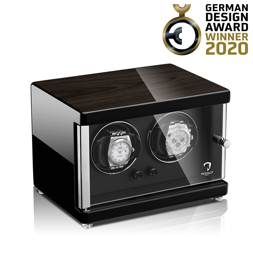 MODALO Uhrenbeweger (Watch Winder) Ambiente MV4 für 2 Uhren Schwarzes Makassar-Holz Design