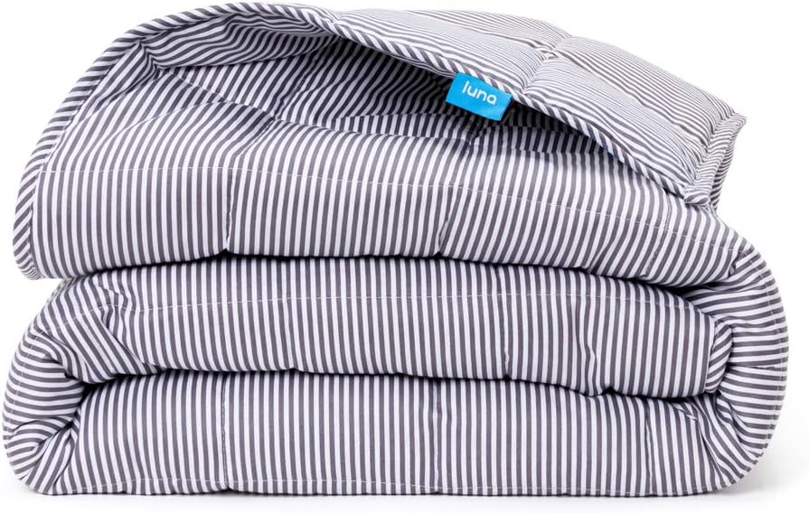 Luna Adult Weighted Blanket - Individual Use - 20 Lbs - 60x80 - Queen Size Bed - 100% Oeko-Tex Cooling Cotton & Glass Beads - USA Designed - Heavy Cool Weight - Striped - Grey/White