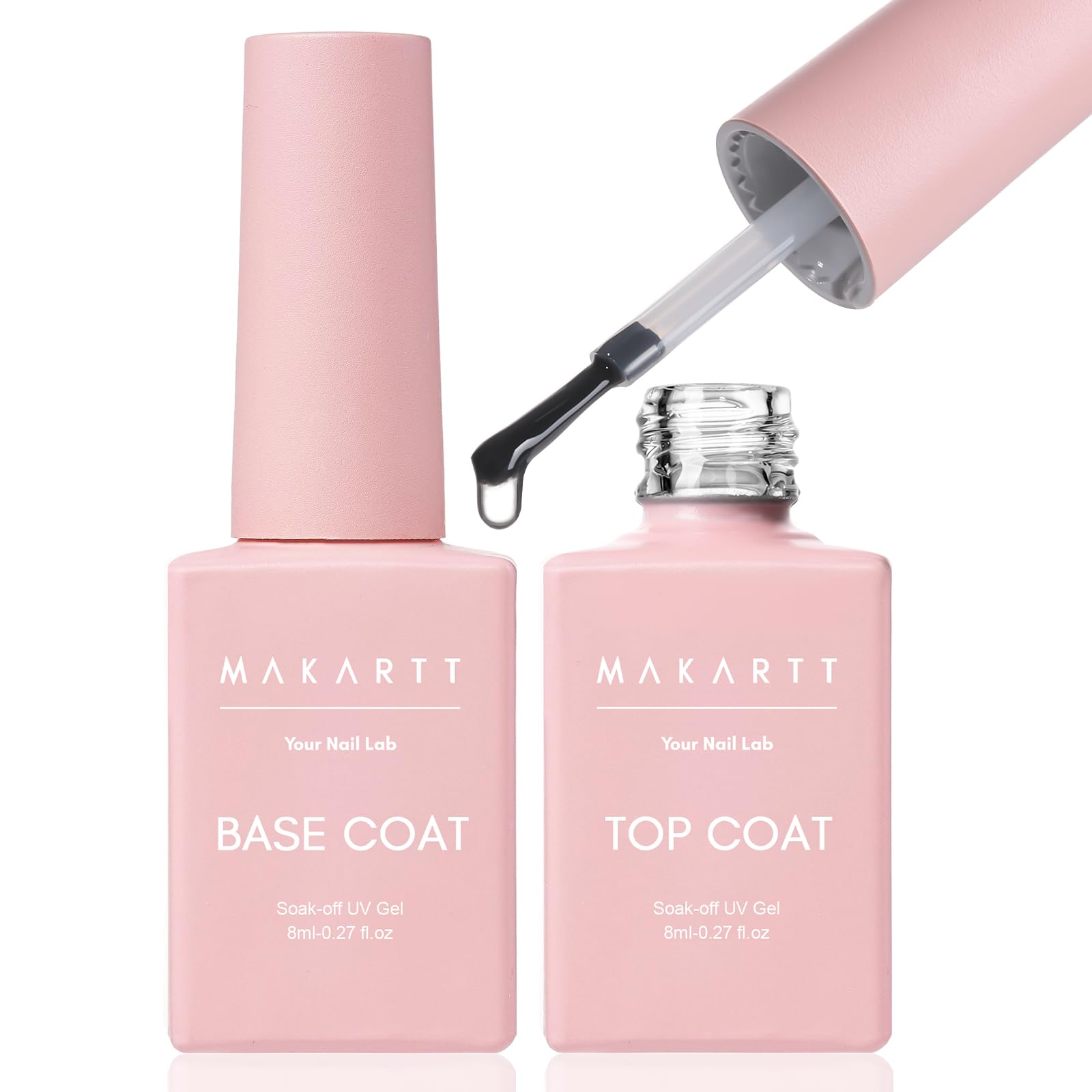 Makartt No Wipe Base and Top Coat Kit 2pcs 8ml Soak Off Nail Gel Base Top Coat Polish Manicure Pedicure Set