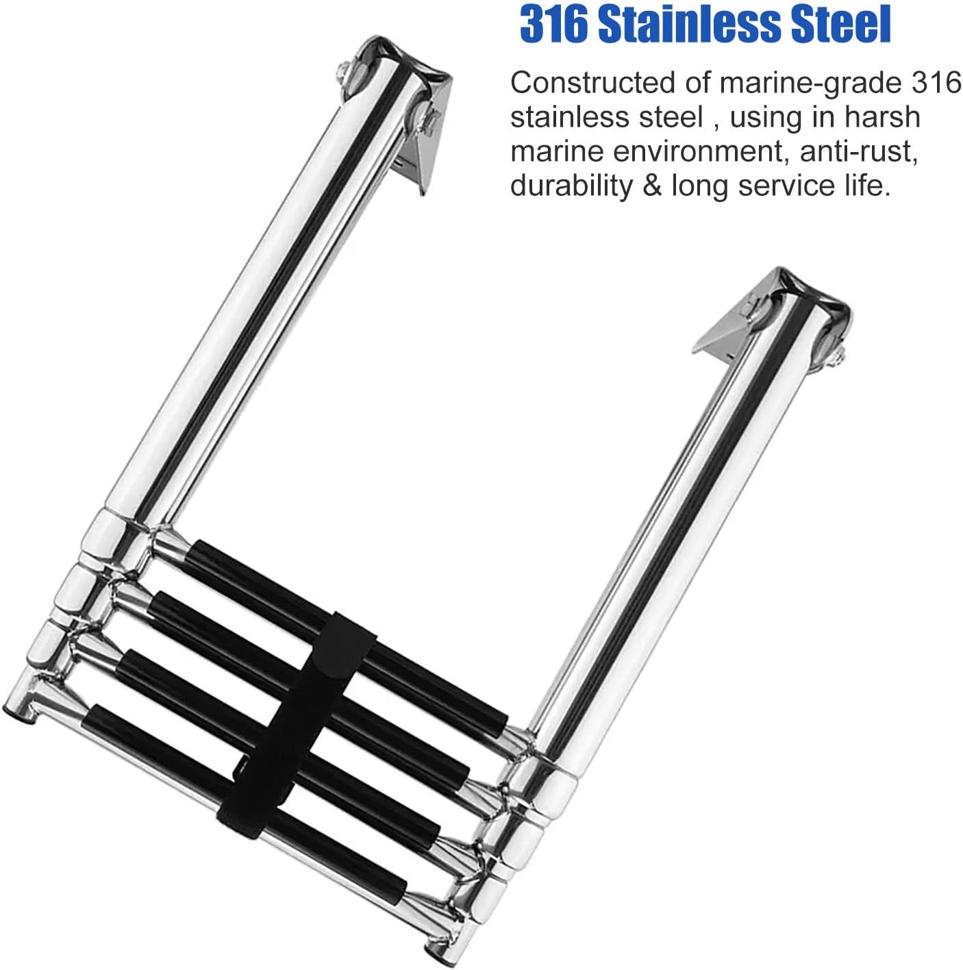 Lightweight Bass Boat Ladder 4 Step, Extendable Telescoping Boarding Ladders with Non-Slip Pedal, Stainless Steel Pontoon/Deck Ladder, Load 150kg/330lbs